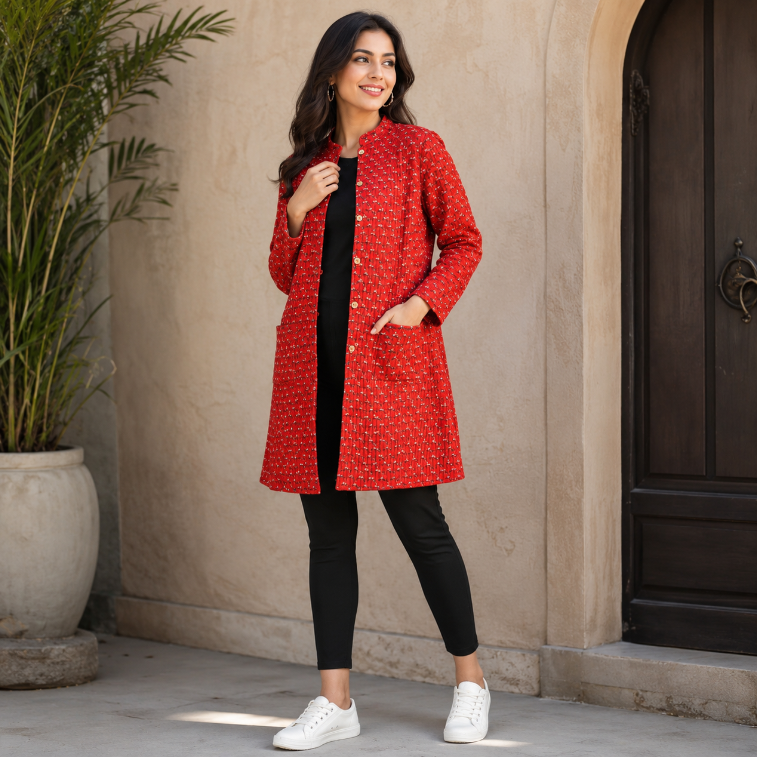 Pomegranate Punch Quilted Reversible Maternity Jacket Red