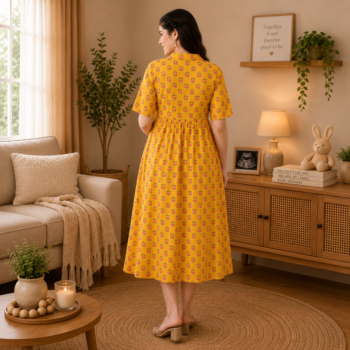 Golden Basic Maternity and Nursing Dress Yellow