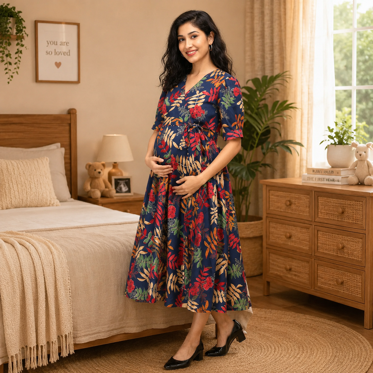 Leaf the Drama Maternity and Nursing Wrap Dress Multi