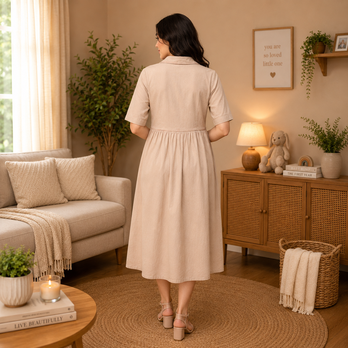 Chic Khadi Maternity and Nursing Dress Beige