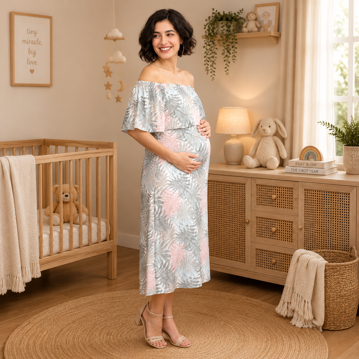 Oasis Tropical Maternity and Nursing Dress White