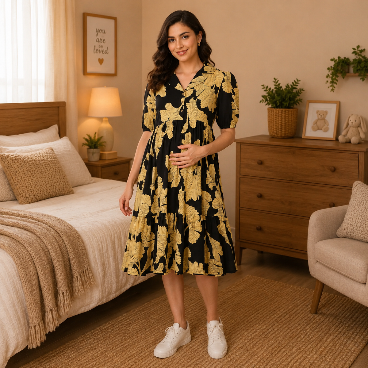 Ebony Petal Maternity and Nursing Dress Black