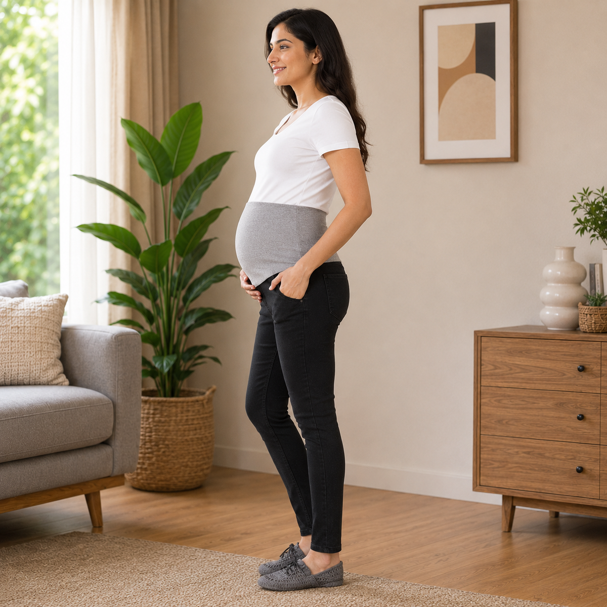 Stretchable Maternity Denim with Belly Support Black