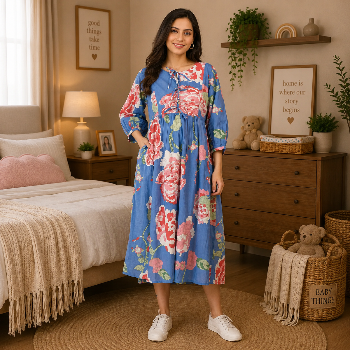 Bloom Me Blue Maternity and Nursing Dress Multi