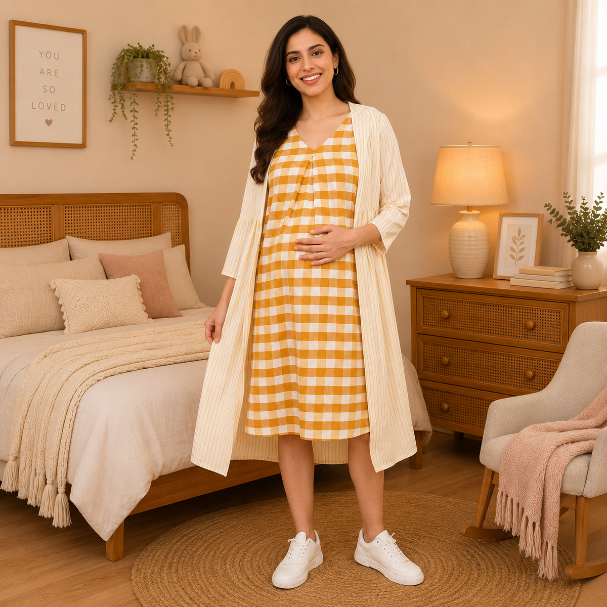 Quiet Grid Maternity and Nursing Shacket Dress Multi