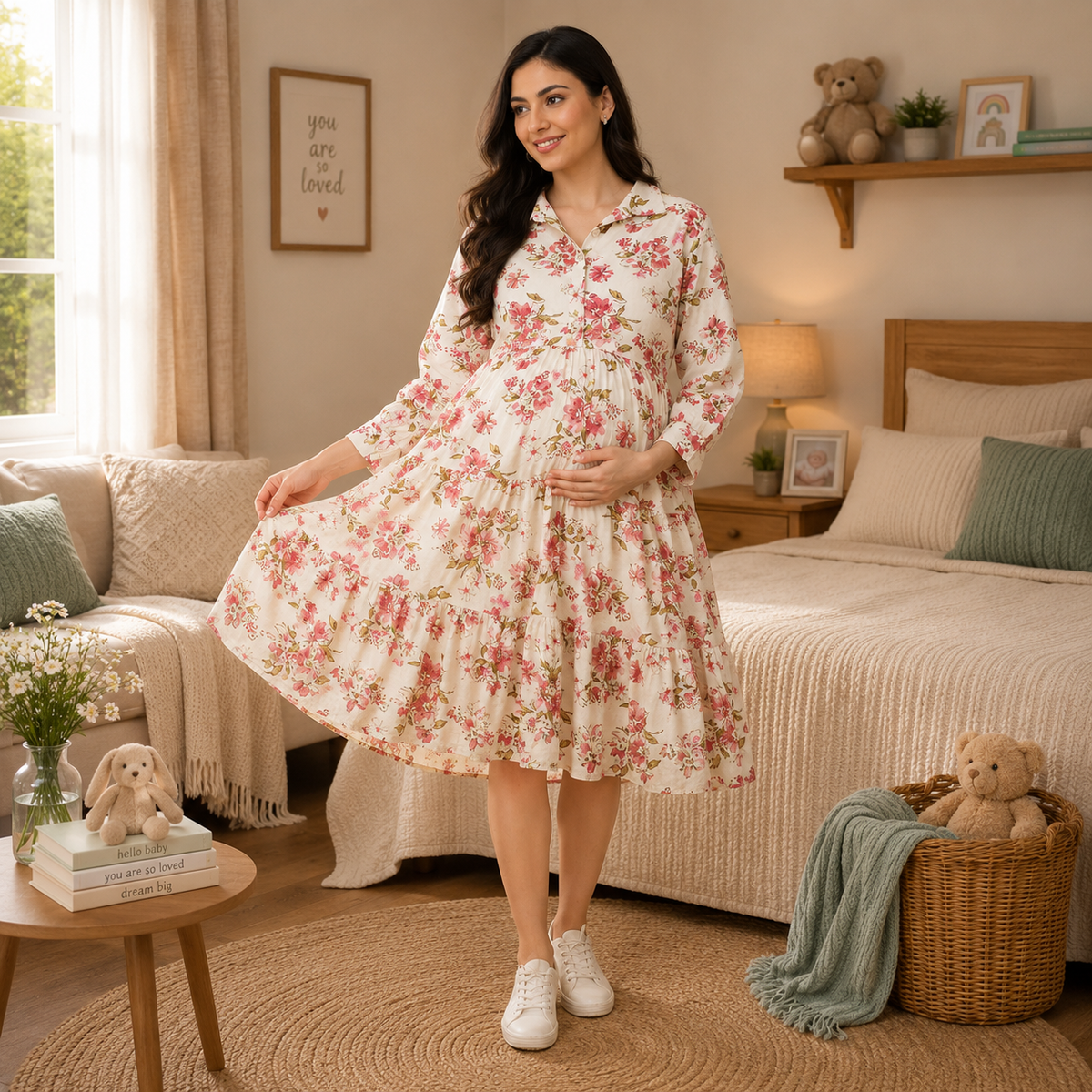 Pinked & Petaled Maternity and Nursing Dress Pink