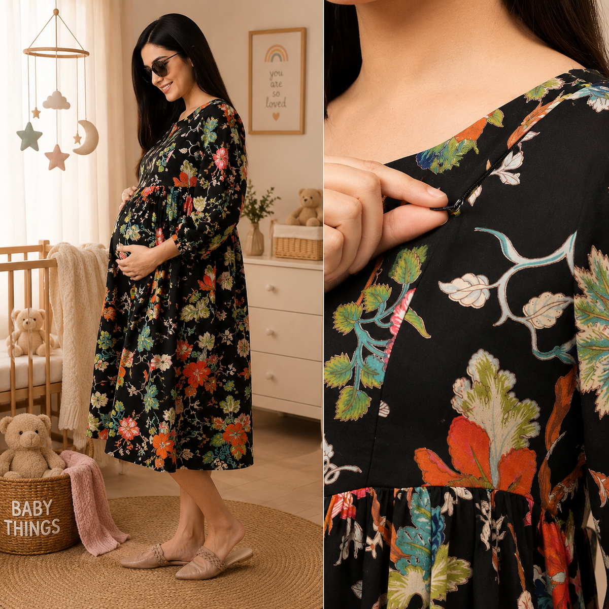 Nightshade Nectar Maternity and Nursing Dress Multi