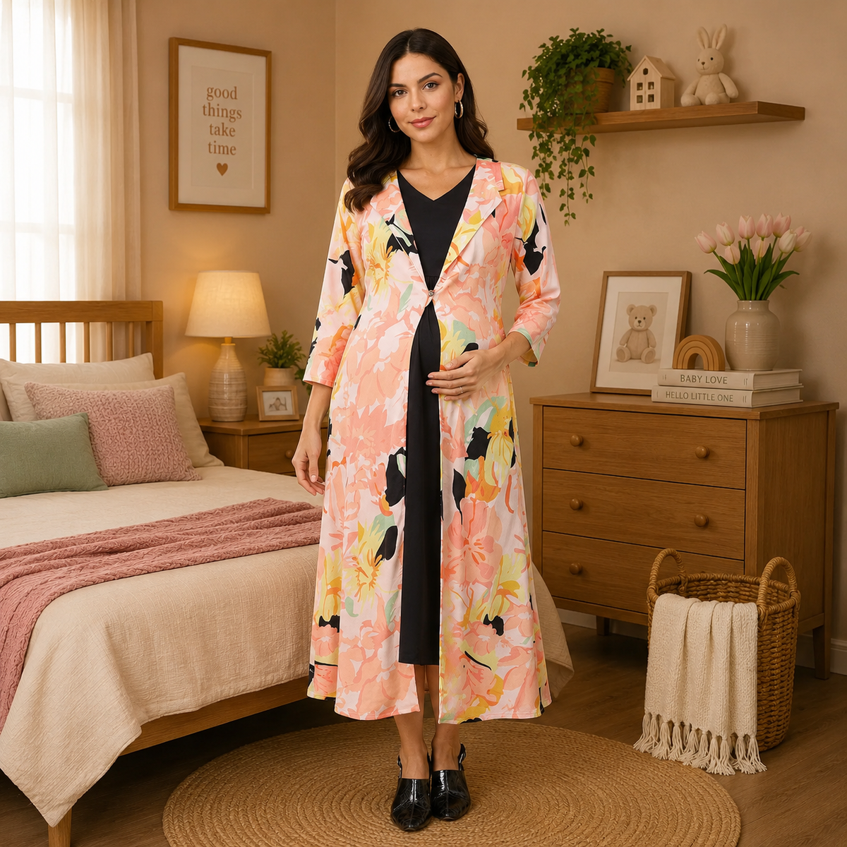 Peony Perfection Maternity and Nursing Shacket Dress Multi