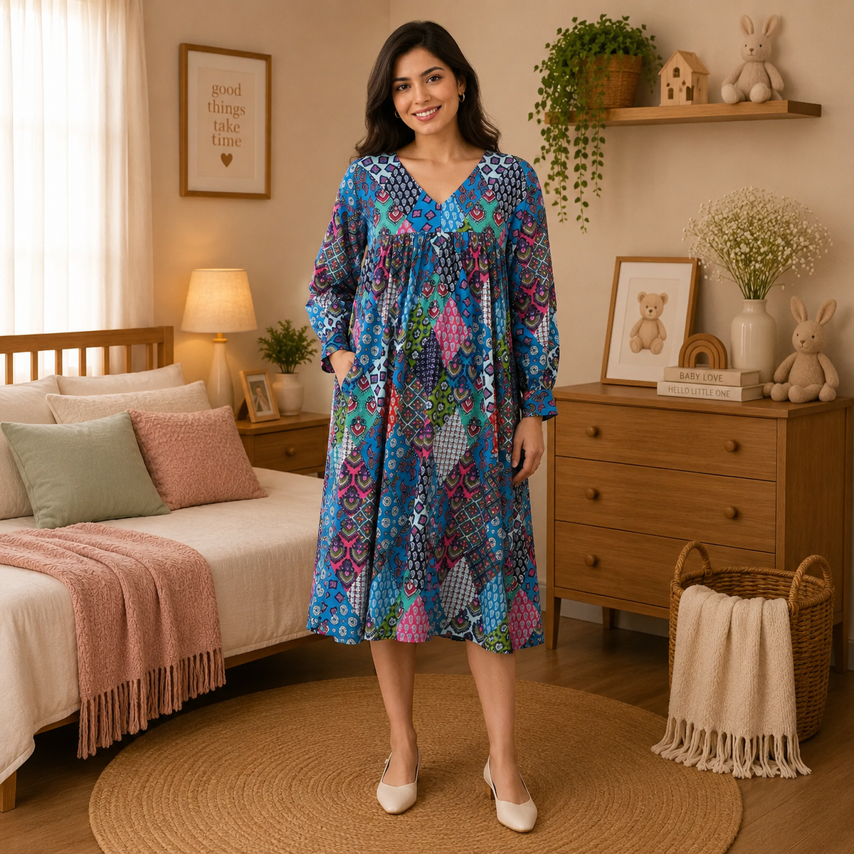 Hue-La-La Maternity and Nursing Dress Multi