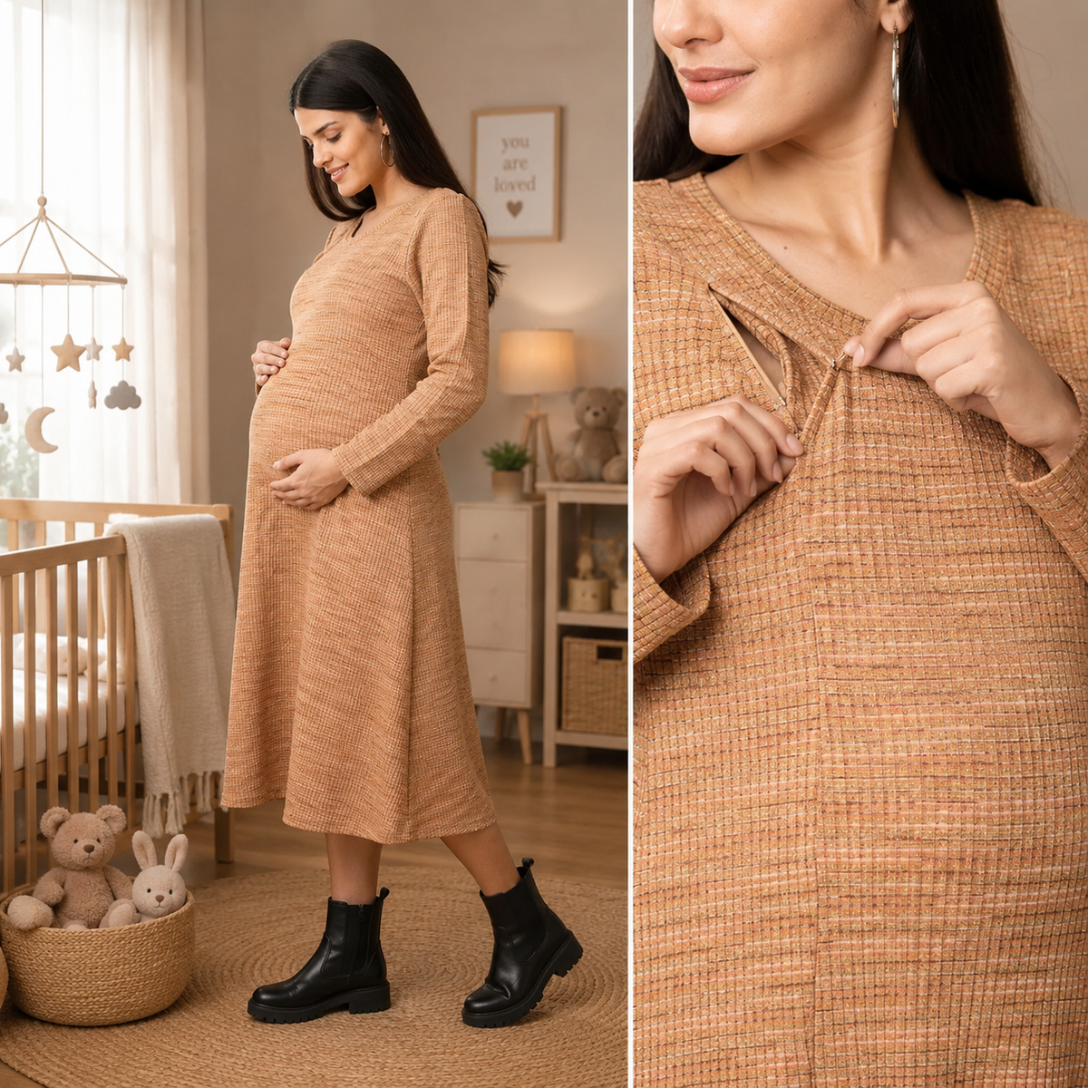 Marmalade Ribbed Maternity and Nursing Dress Orange