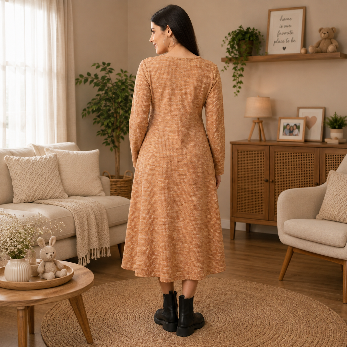 Marmalade Ribbed Maternity and Nursing Dress Orange