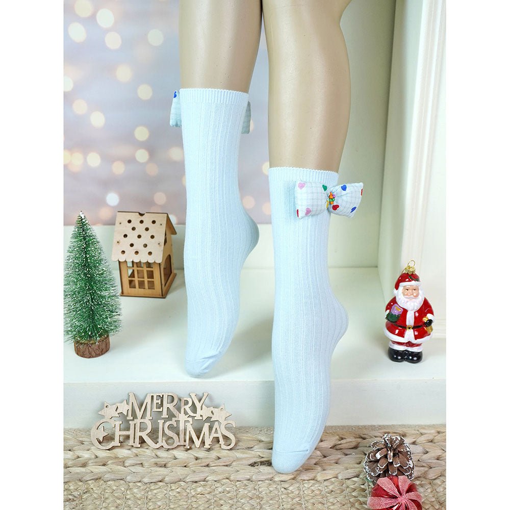 Little Surprise Box Blue Yellow Mini Hearts 3D Bow Socks Set