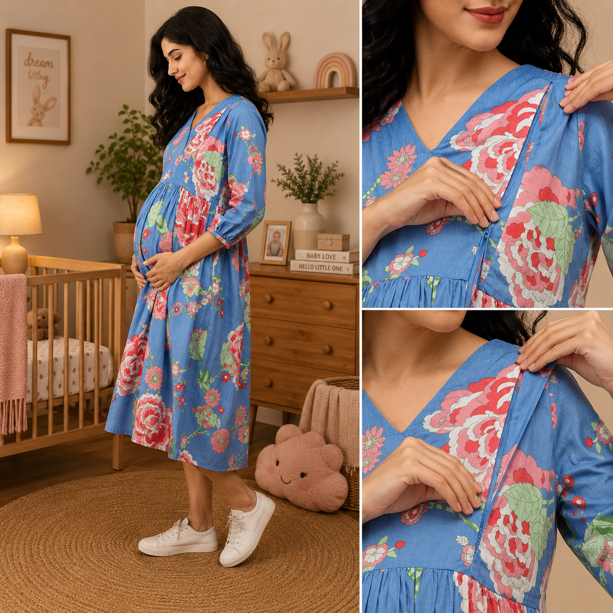 Sky Bloom Maternity and Nursing Dress Blue