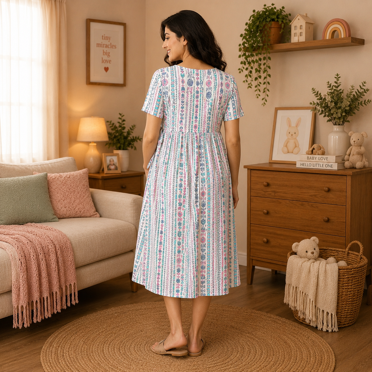 Aarohi Block Bloom Maternity and Nursing Dress Multi
