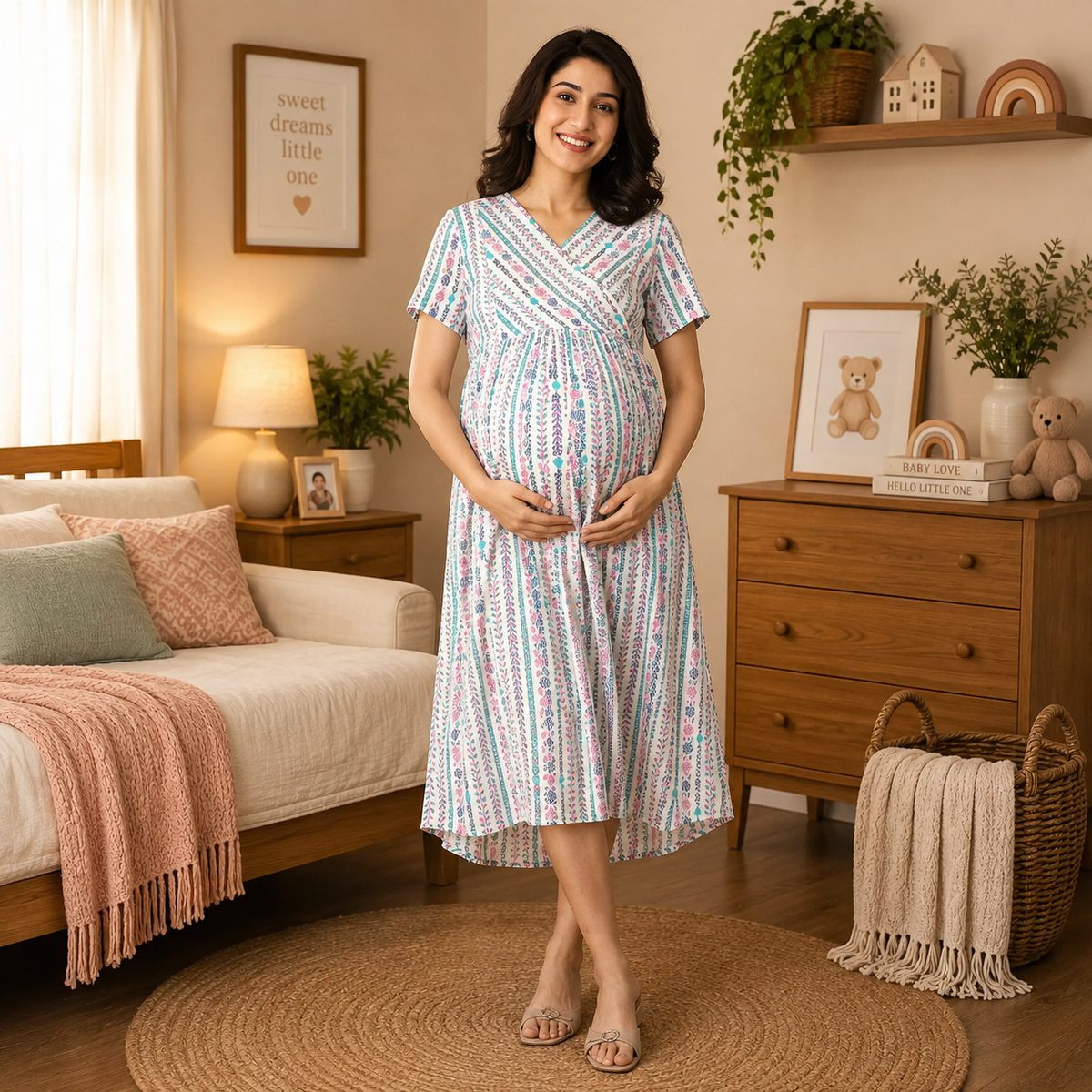 Aarohi Block Bloom Maternity and Nursing Dress Multi
