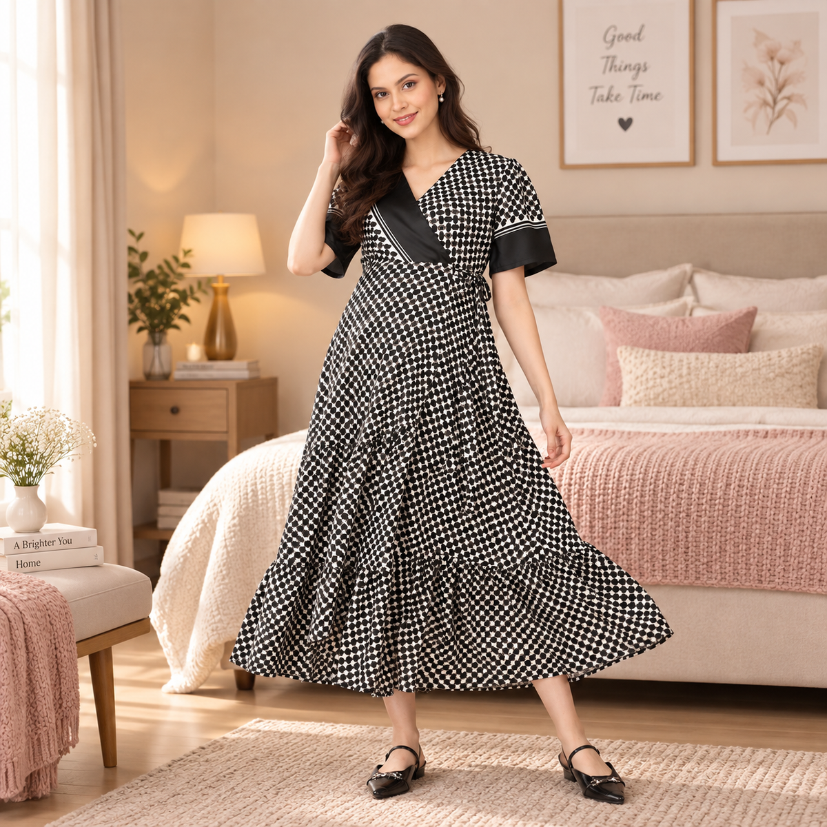 Right Angles Maternity and Nursing Wrap Dress Multi
