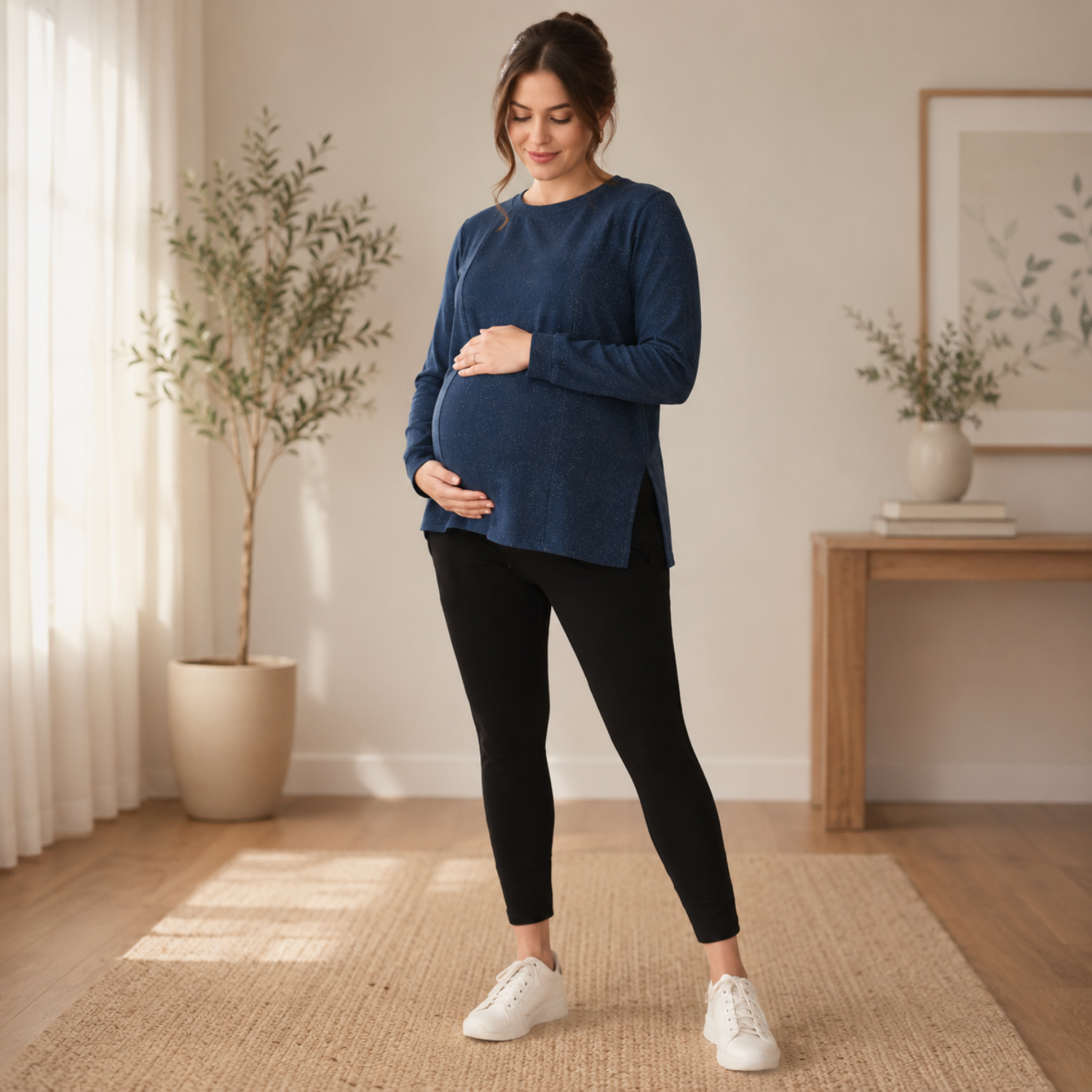 Shooting Star Maternity and Nursing Sweatshirt With Black Leggings Black