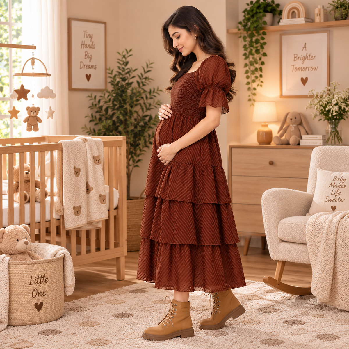 Endless Espresso Tiered Maternity Dress Brown