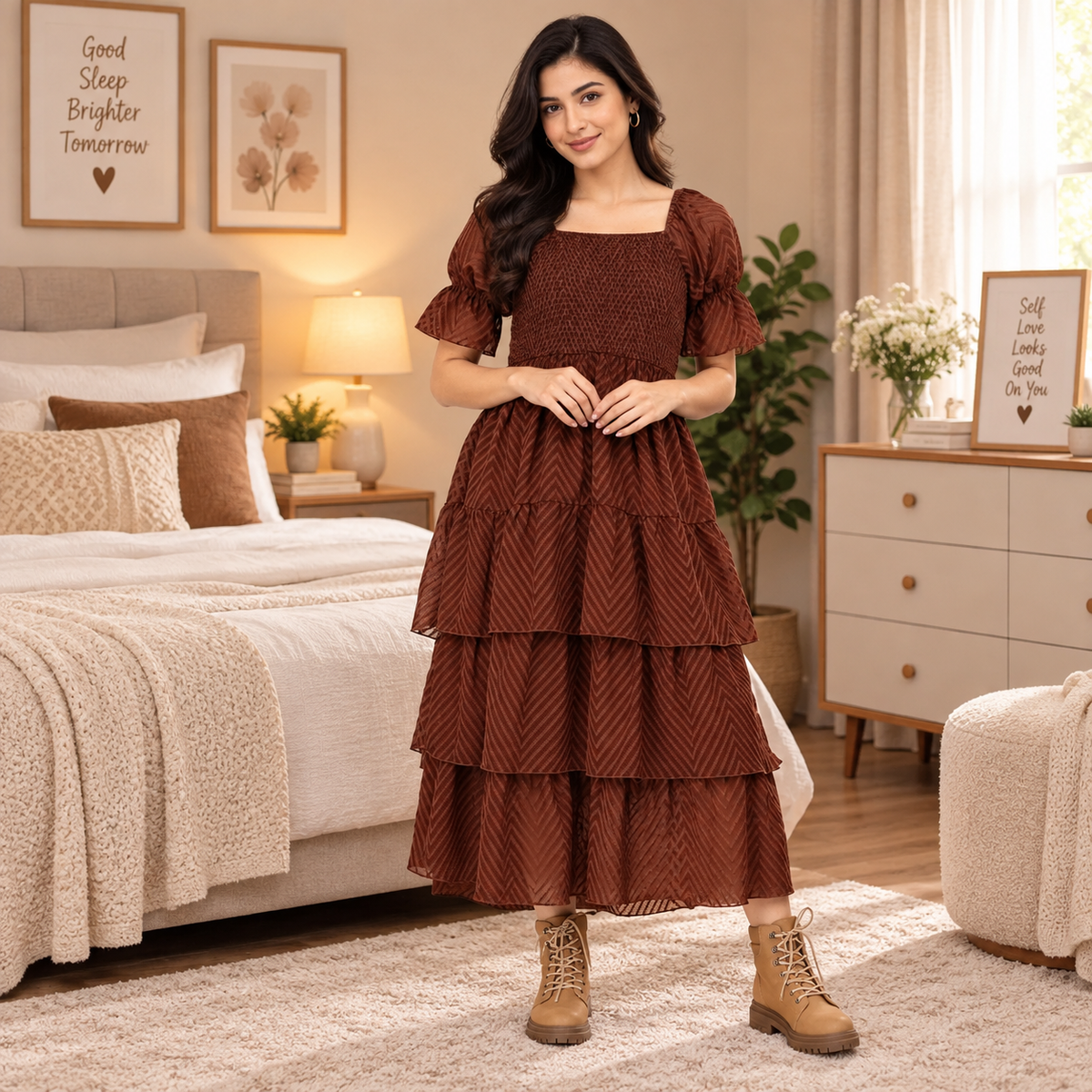 Endless Espresso Tiered Maternity Dress Brown