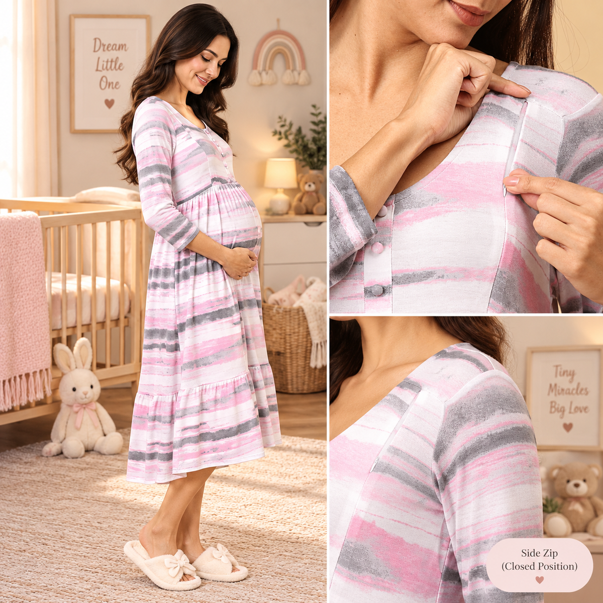 Crème De Rose Maternity and Nursing Dress Pink