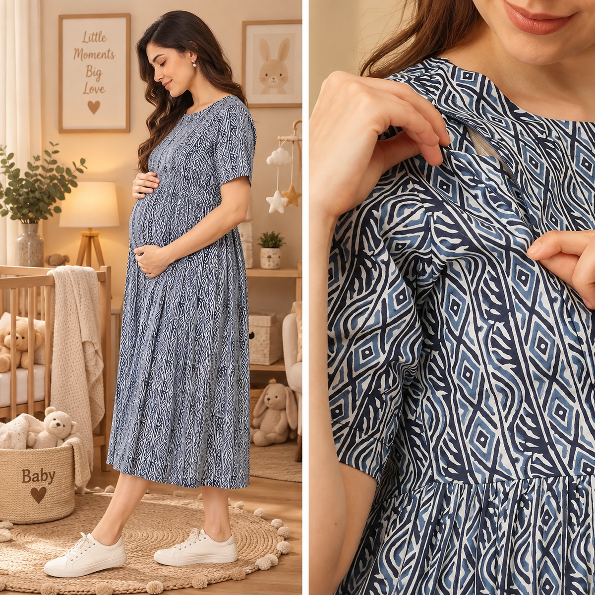 Indigo Stripe Maternity and Nursing Dress Multi
