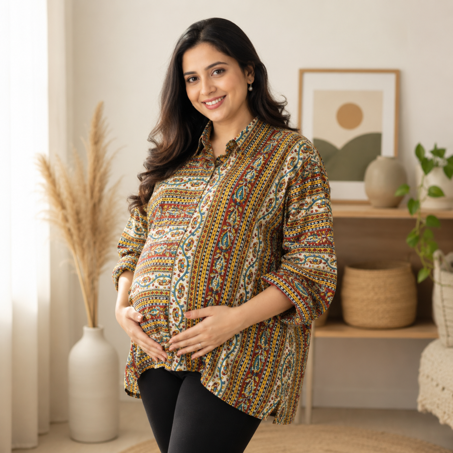 Kalavriti Maternity and Nursing Oversized Shirt Multi