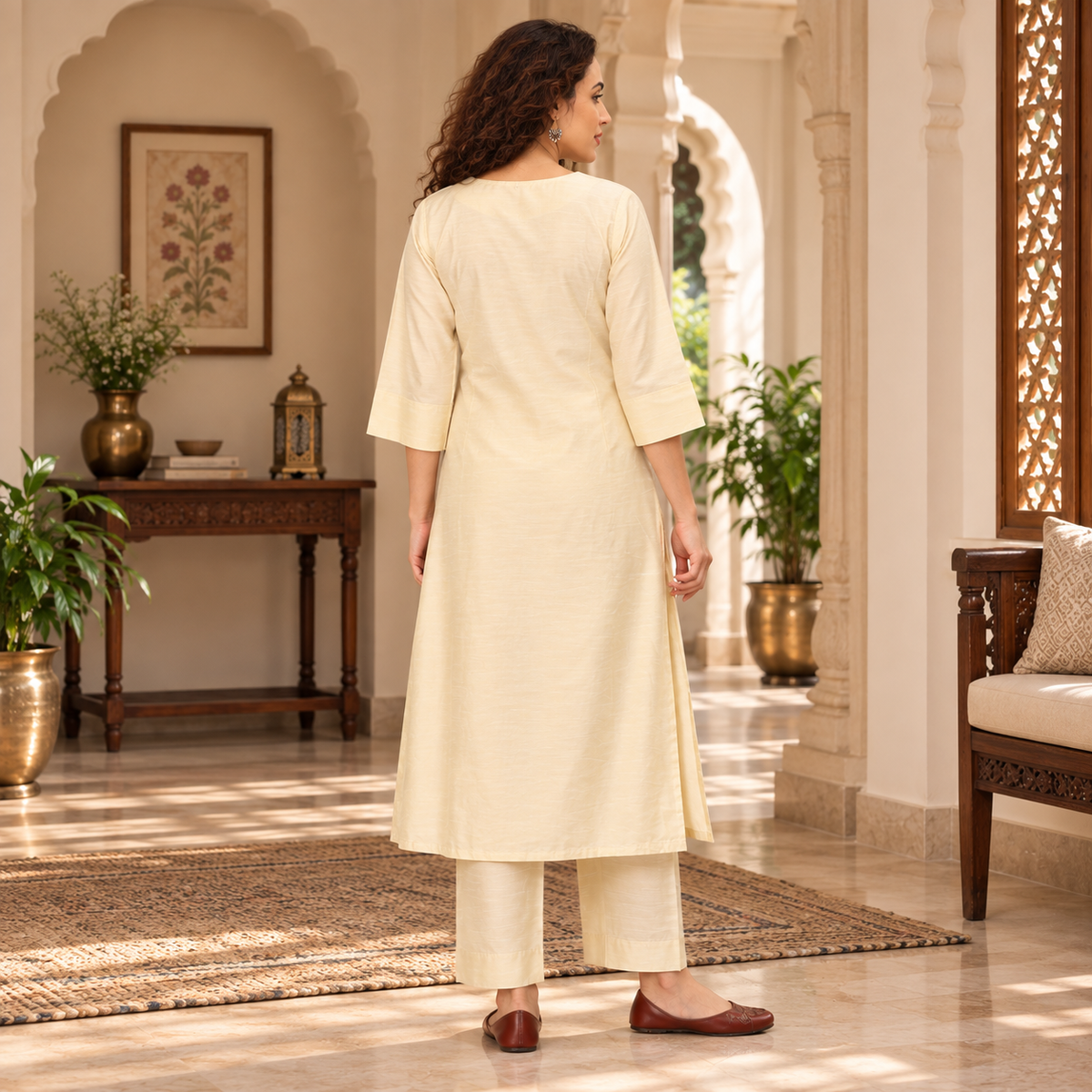 Noorlan Maternity & Nursing Silk Kurta Set – Off White