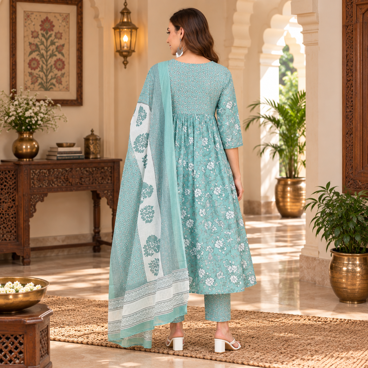 Sage Green Maternity & Nursing Kurta Set with Dupatta
