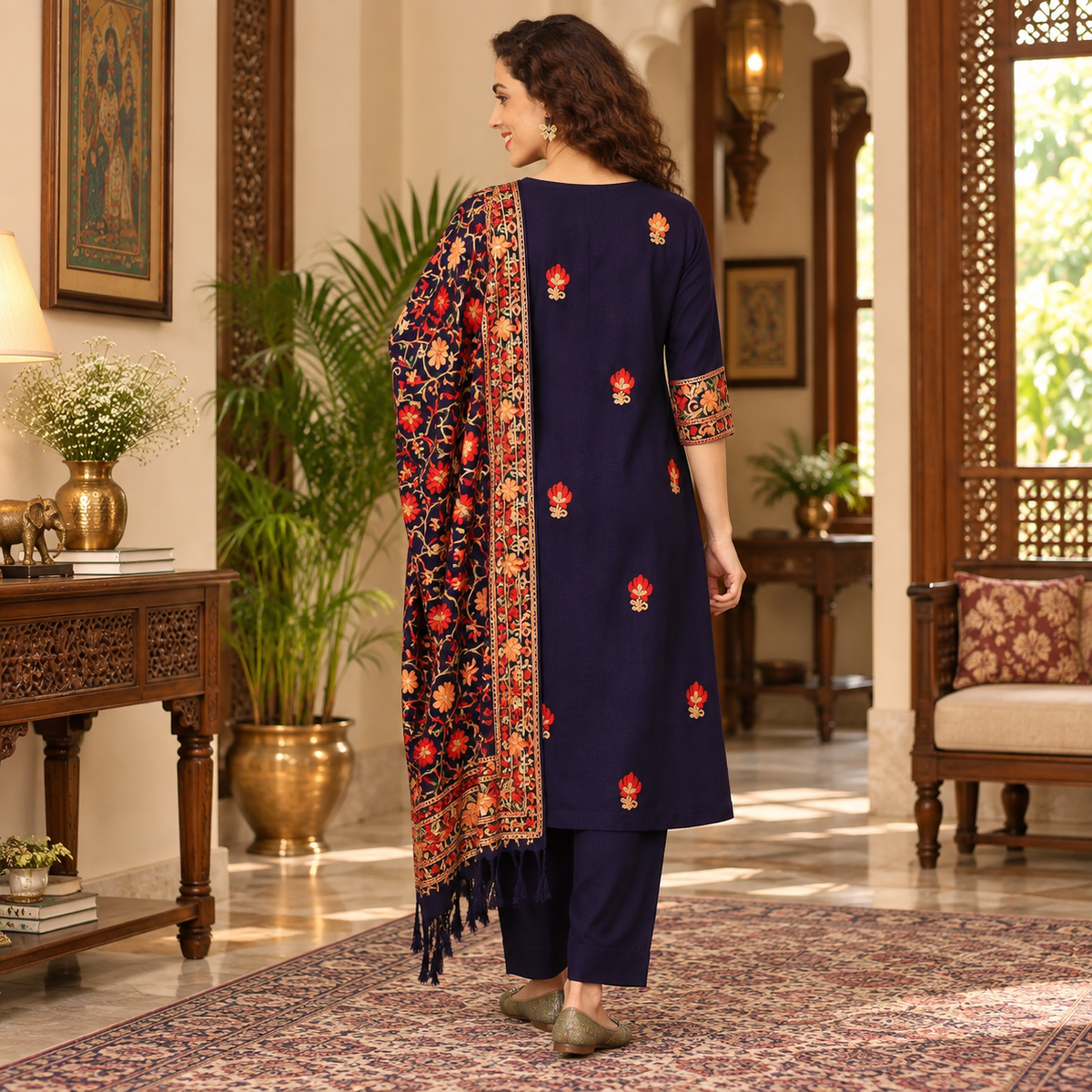 Sitara-e-Neel Cashmilon Maternity & Nursing Kurta Set – Navy Blue