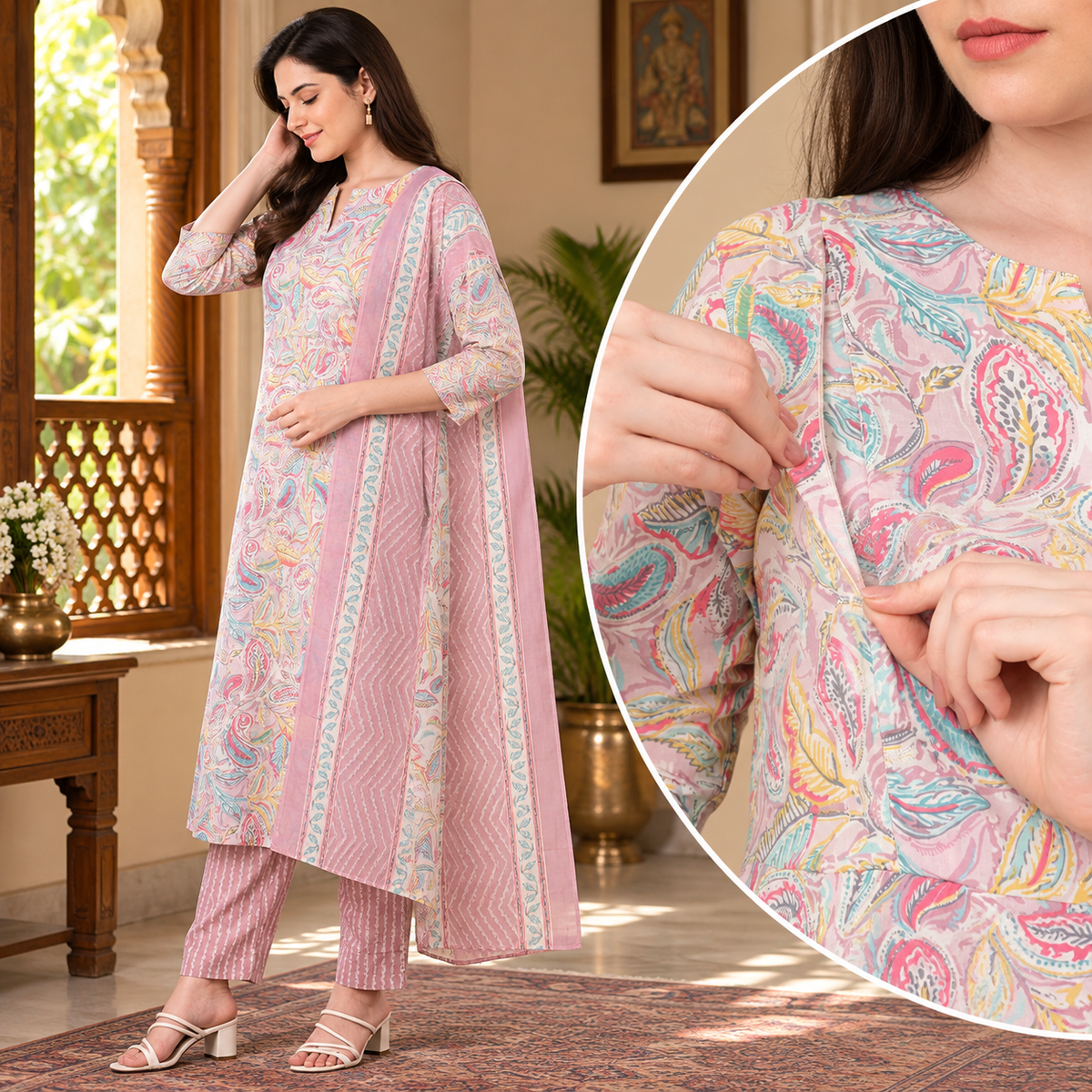 Vivid Vibes Maternity and Nursing Kurta Set Multi