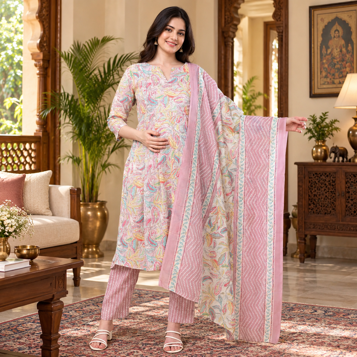 Vivid Vibes Maternity and Nursing Kurta Set Multi