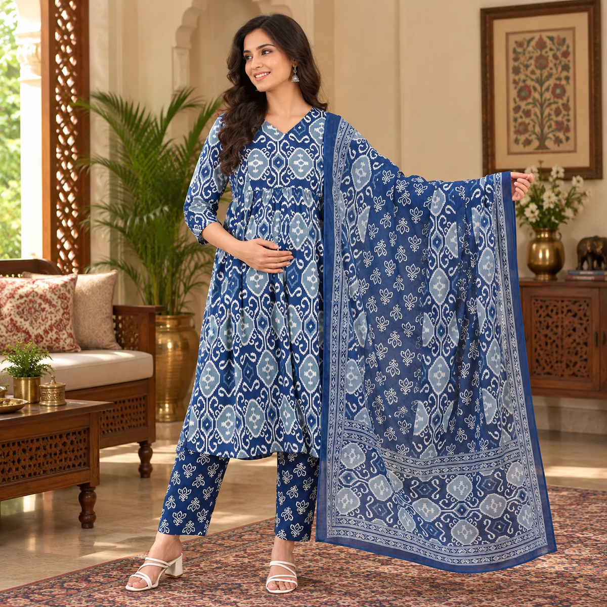 Indigo Mode Maternity and Nursing Kurta Set Blue