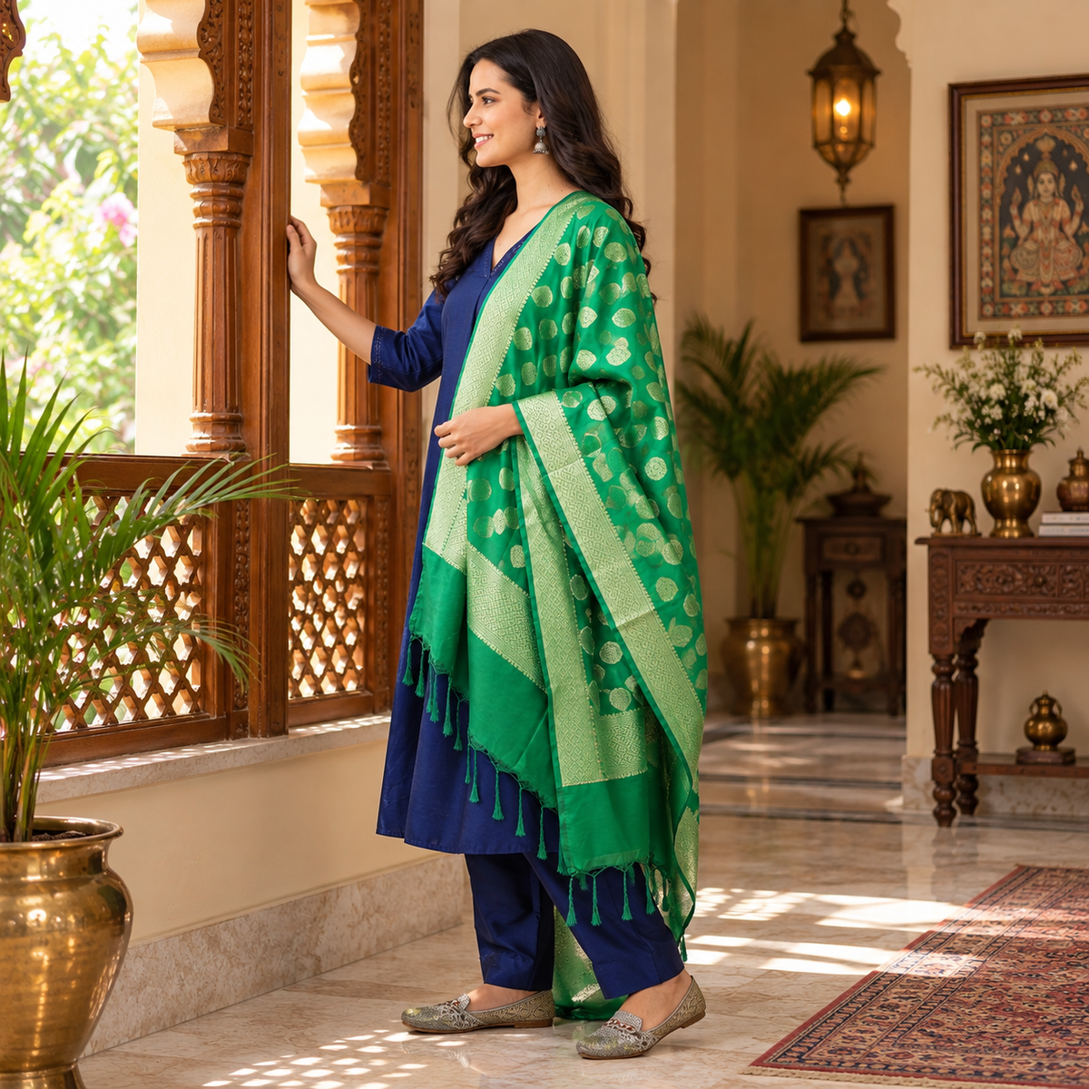 Royal Cosmic Embroidered Maternity and Nursing Silk Kurta Set Blue