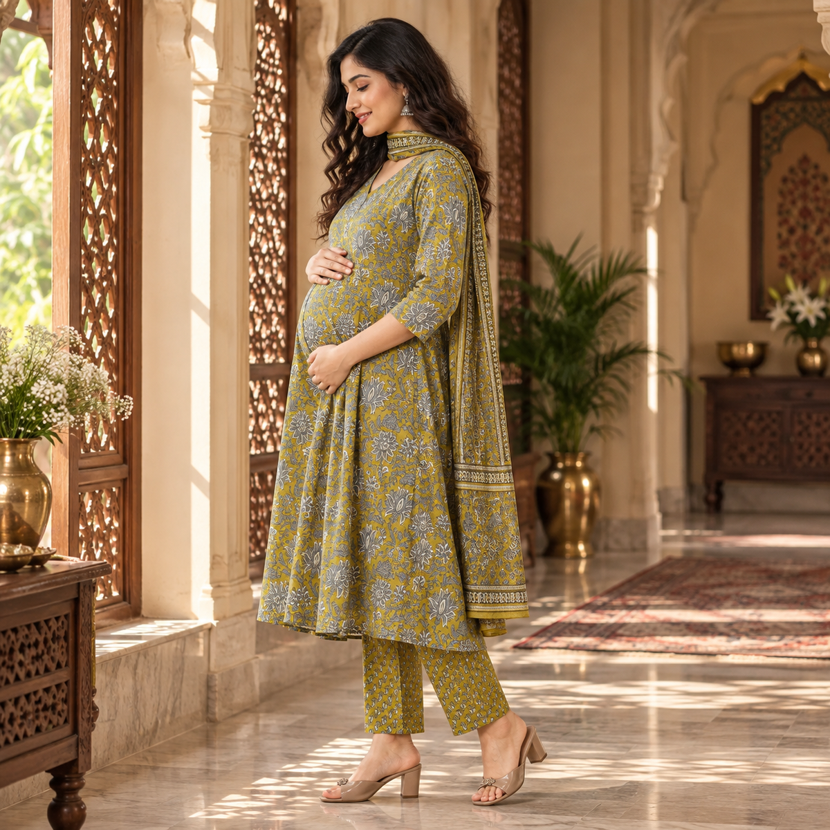 Sunehri Blooms Maternity and Nursing Kurta Set Multi