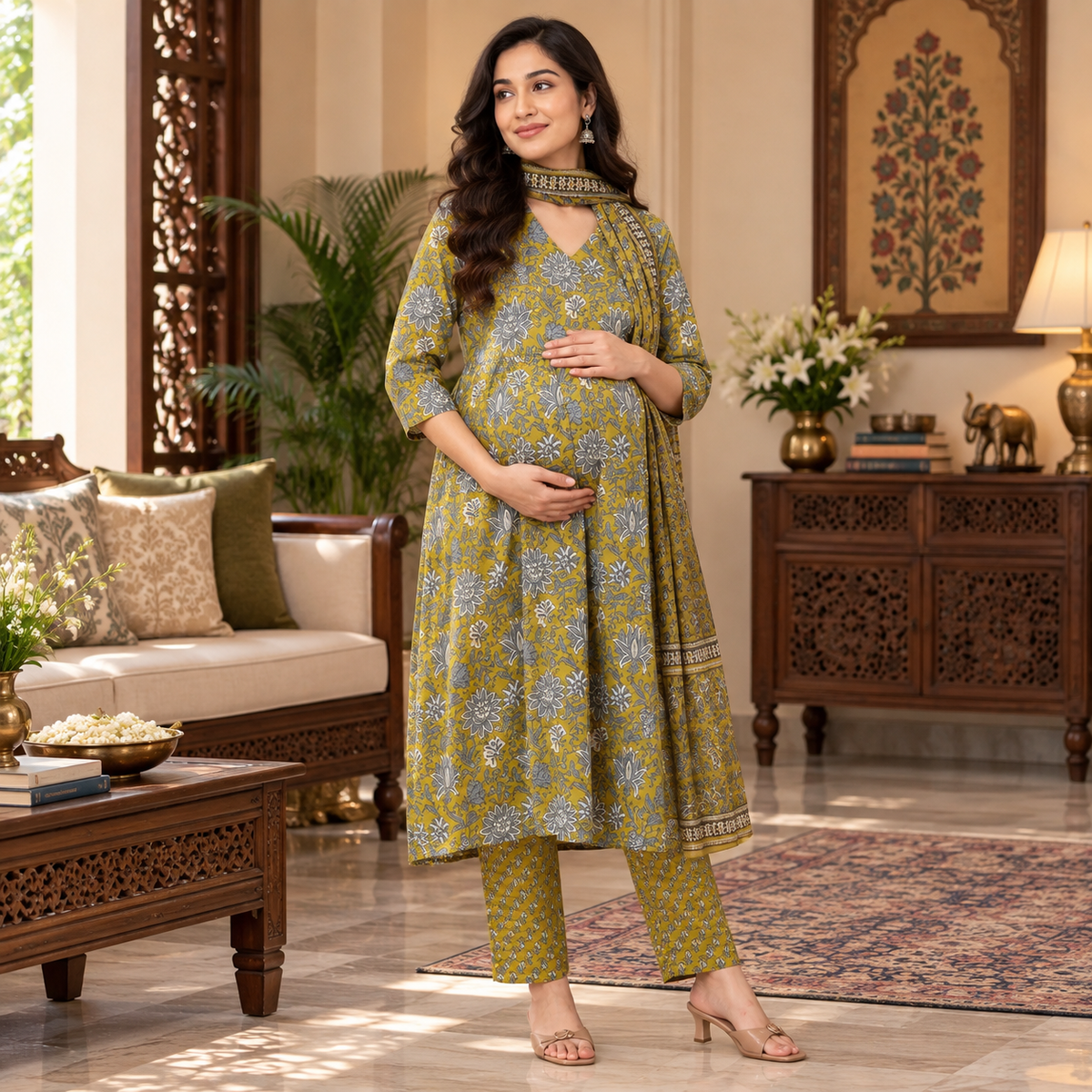 Sunehri Blooms Maternity and Nursing Kurta Set Multi