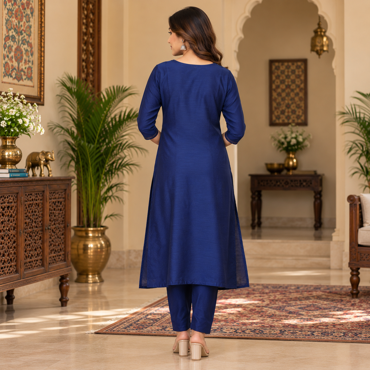 Royal Cosmic Embroidered Maternity and Nursing Kurta Set Blue
