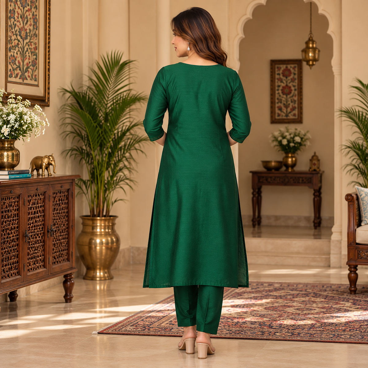 Eden Green Embroidered Maternity and Nursing Silk Kurta Set Green