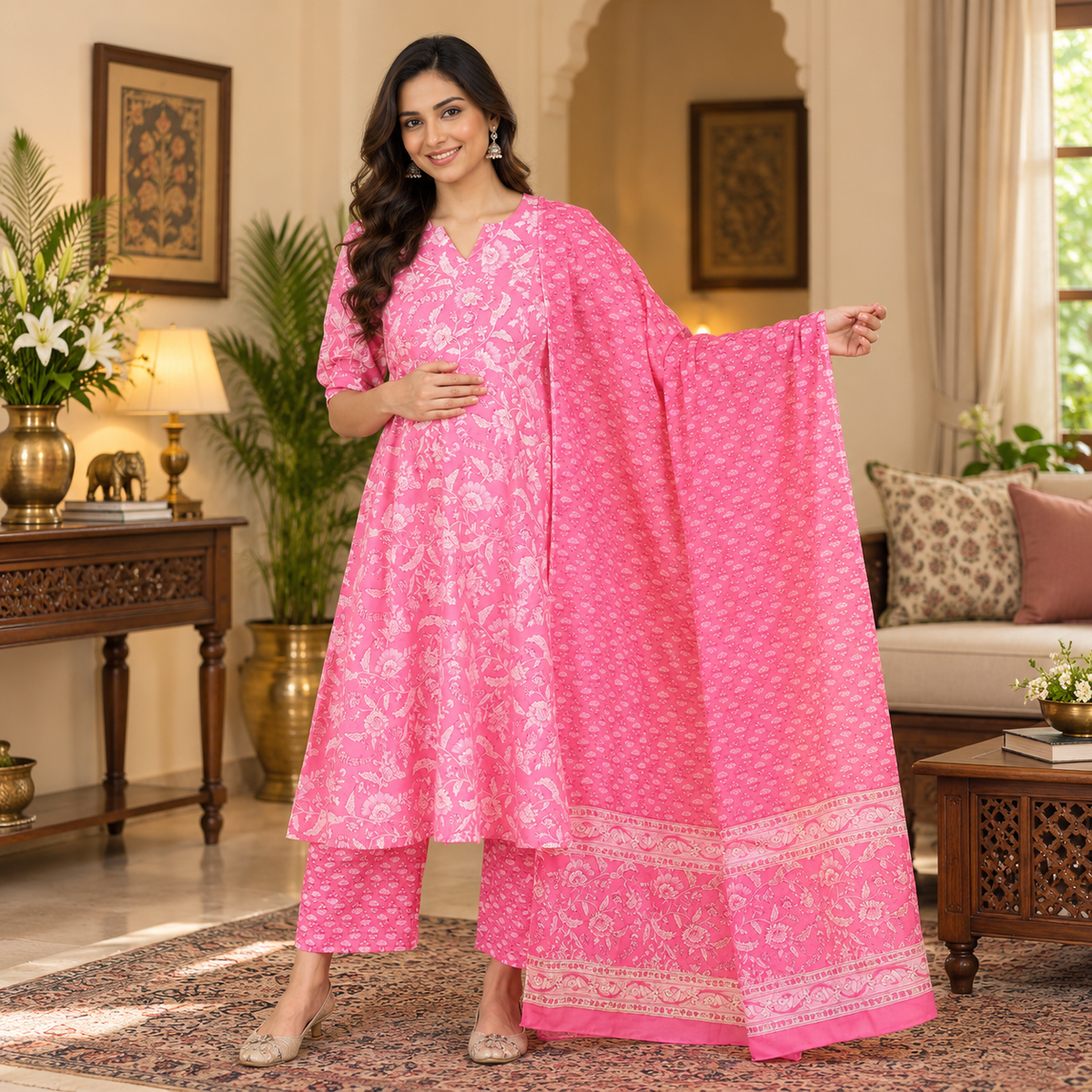 Mehr e Gulabi Maternity and Nursing Kurta Set Pink