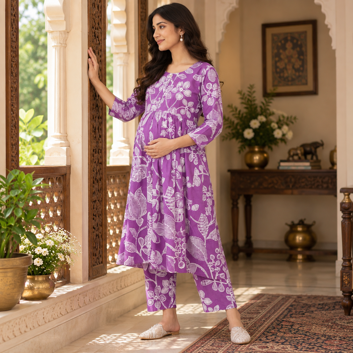 Ulta-Violet Beauty Nursing and Maternity Anarkali Kurta Set Purple