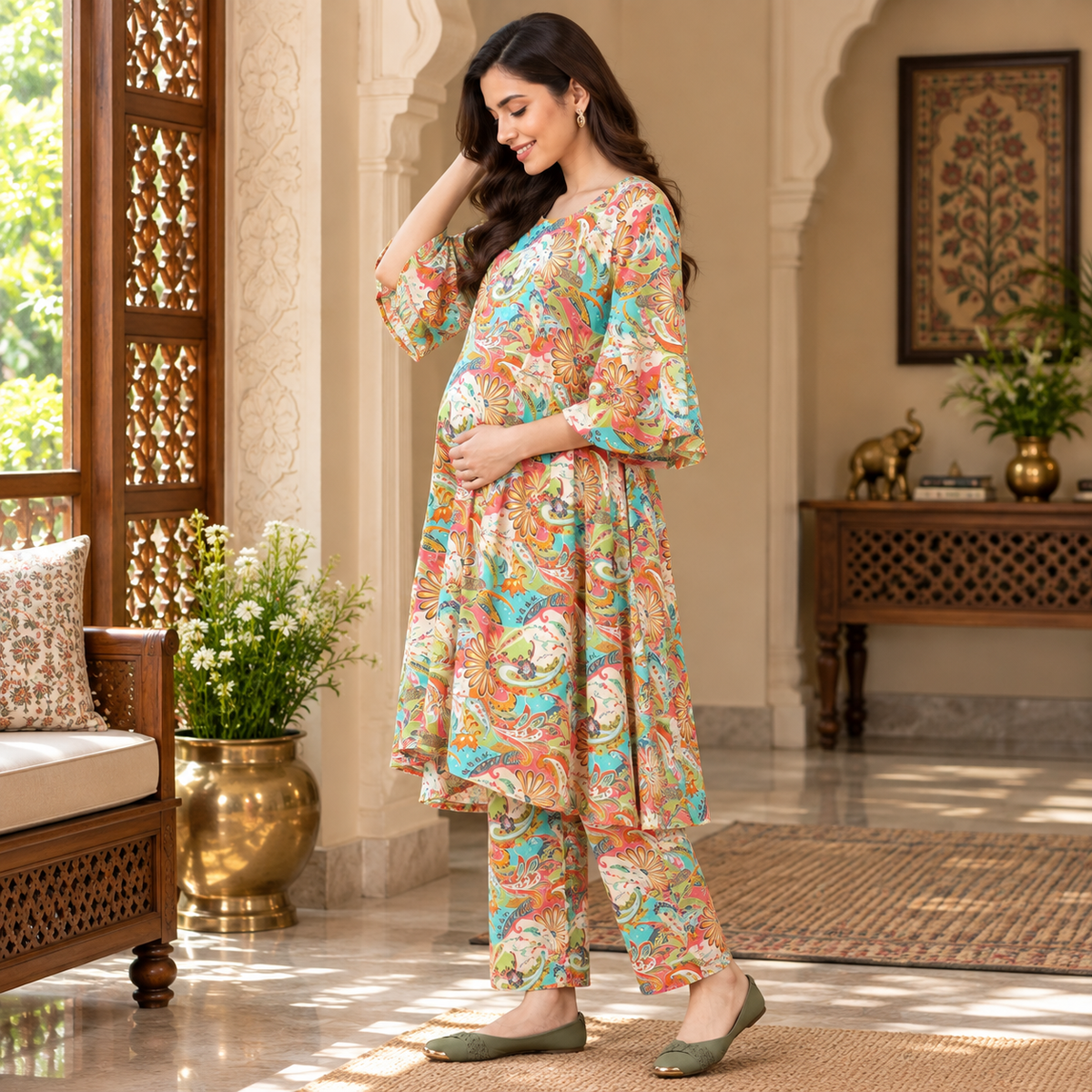 Whimsical Paisley Maternity and Nursing Co Ord Set Multi