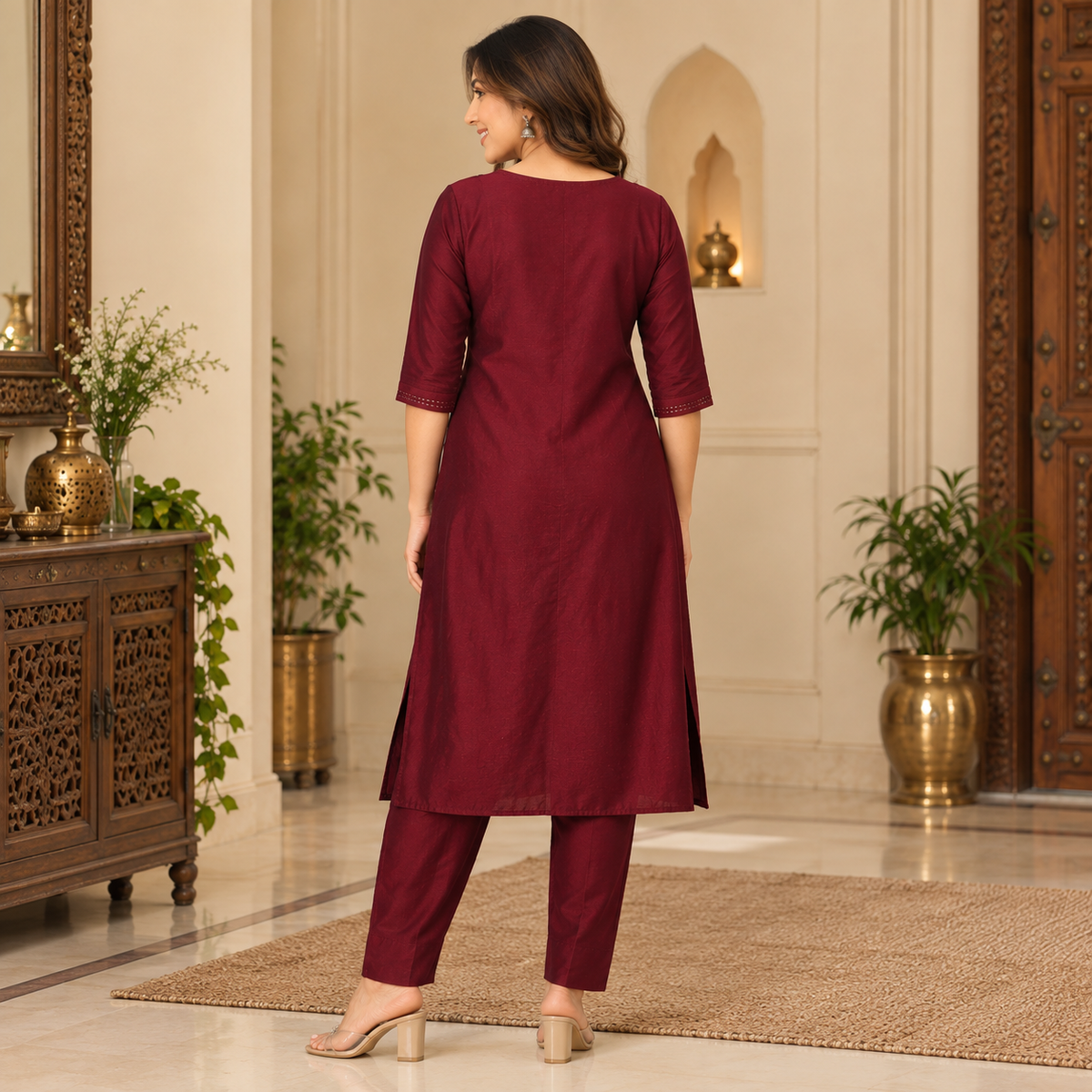 Marilyn Merlot Embroidered Maternity and Nursing Kurta Set Wine
