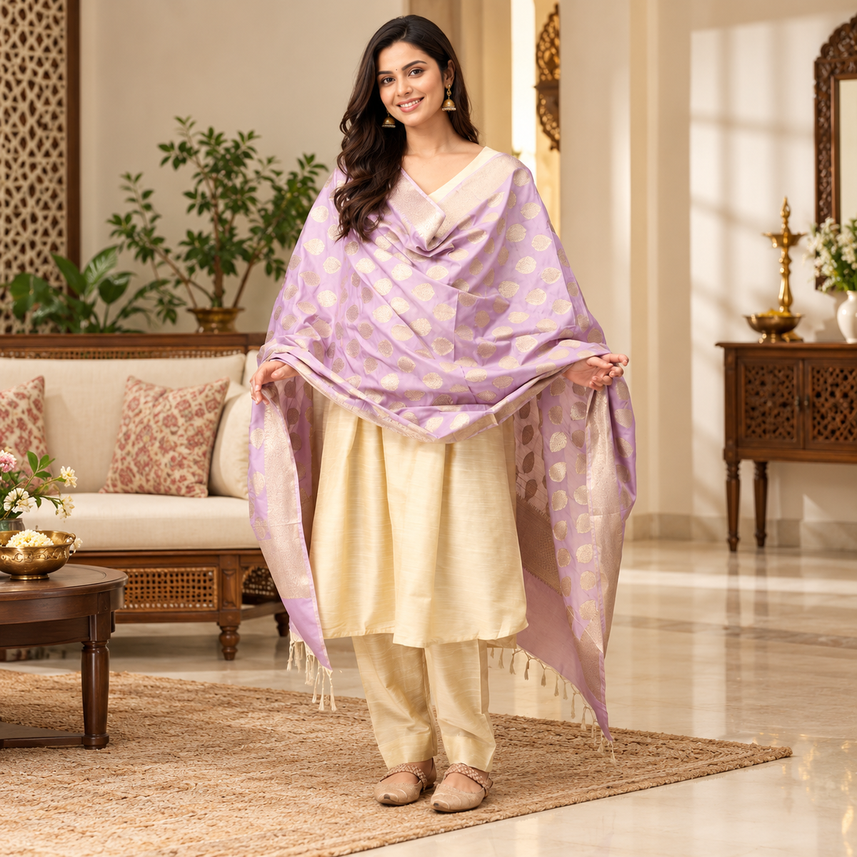 Vanilla Chai Maternity and Nursing Silk Kurta Set Off-white