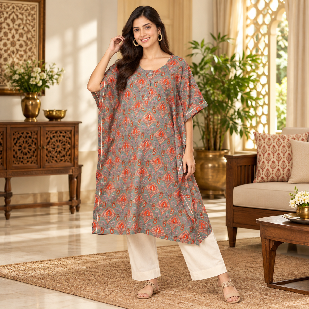 Chand Sitare Maternity and Nursing Kaftan Kurta Set Yellow
