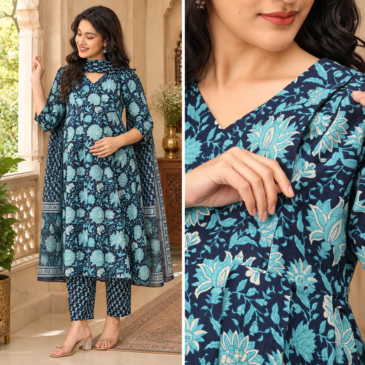 Azure Grace Maternity and Nursing Kurta Set Multi
