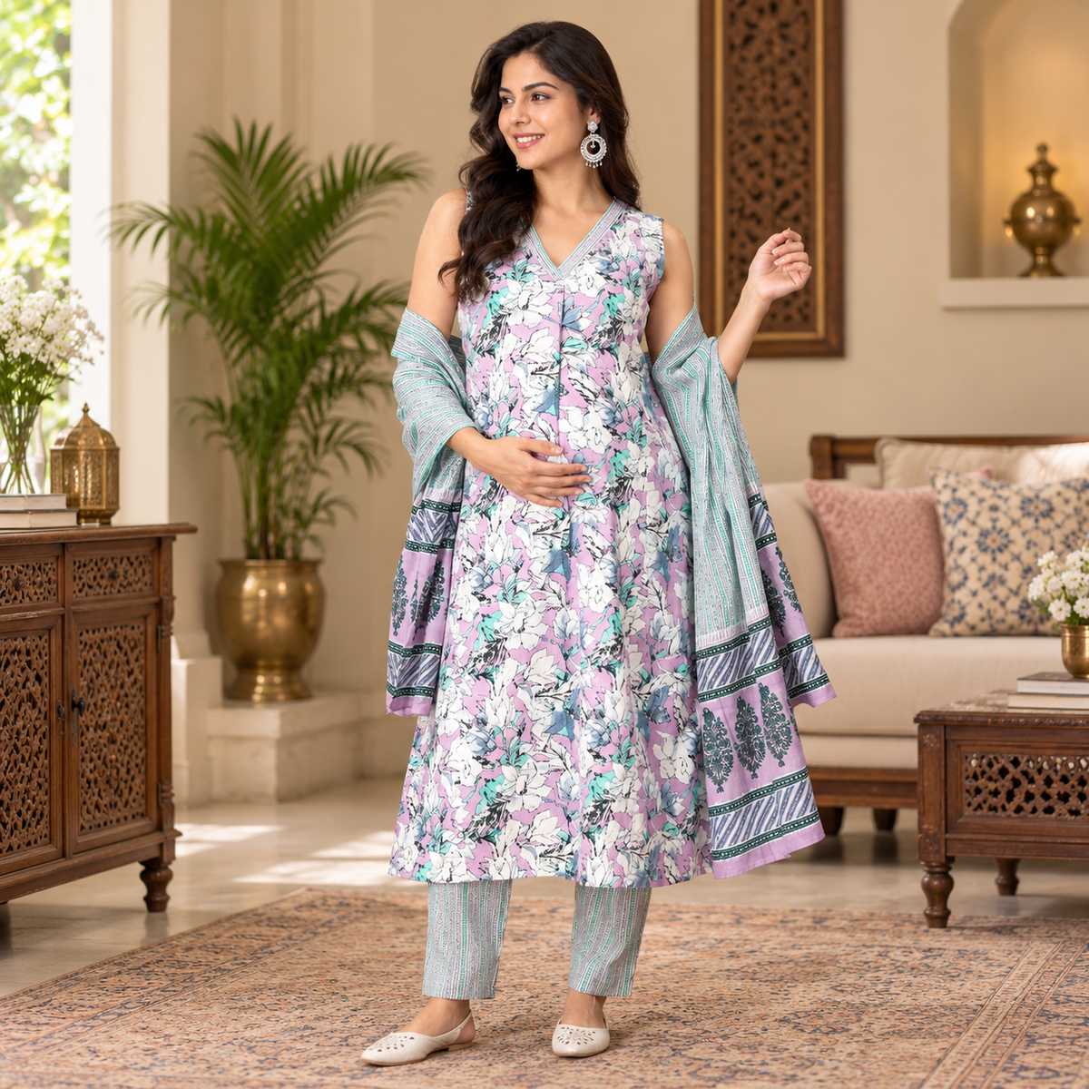 Lavender Dusk Maternity and Nursing Sleeveless Kurta Set Lavender