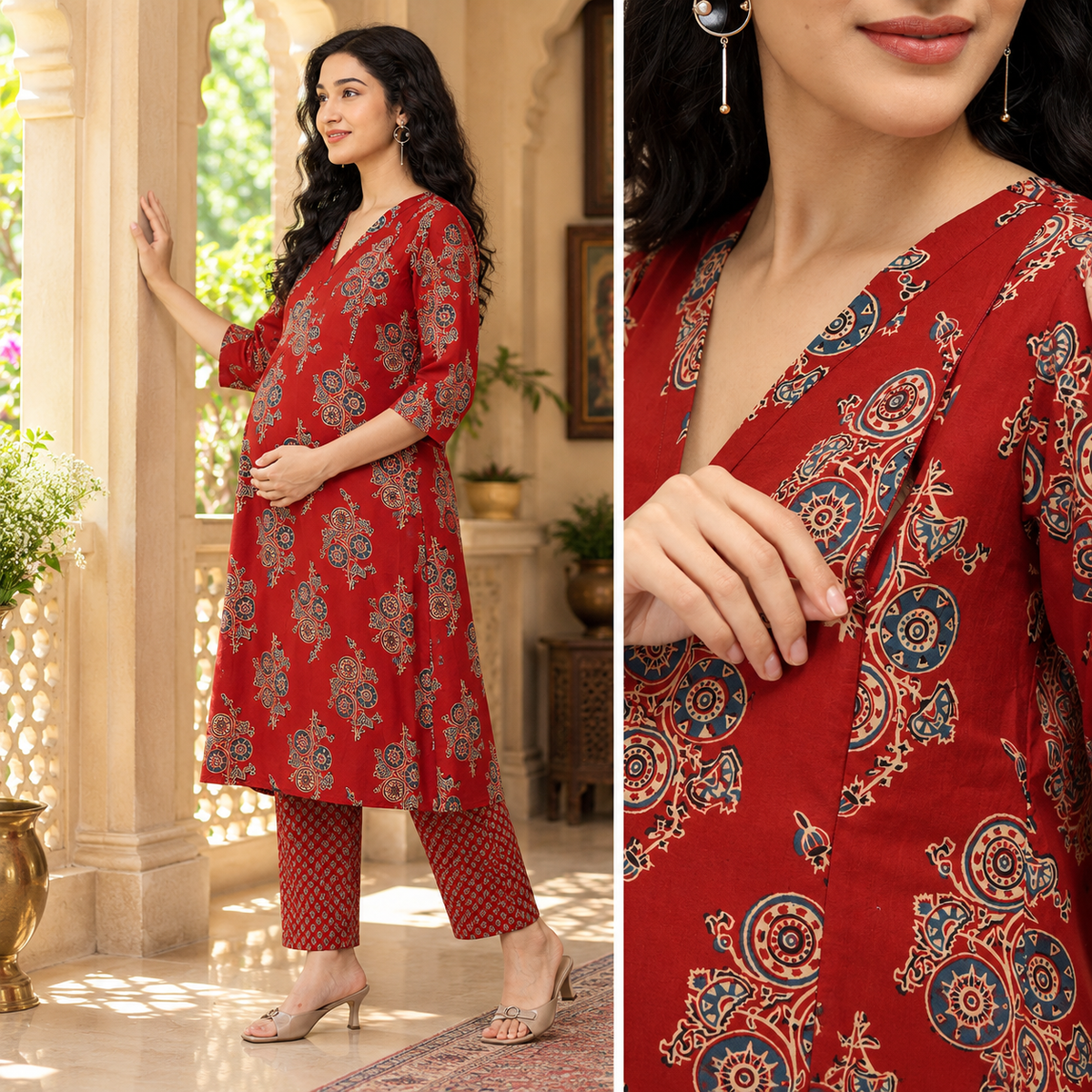 Aafreen Maternity and Nursing Anarkali Kurta Set Multi