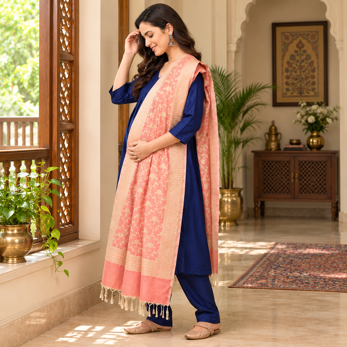 Diva Blue Maternity and Nursing Silk Kurta Set Blue