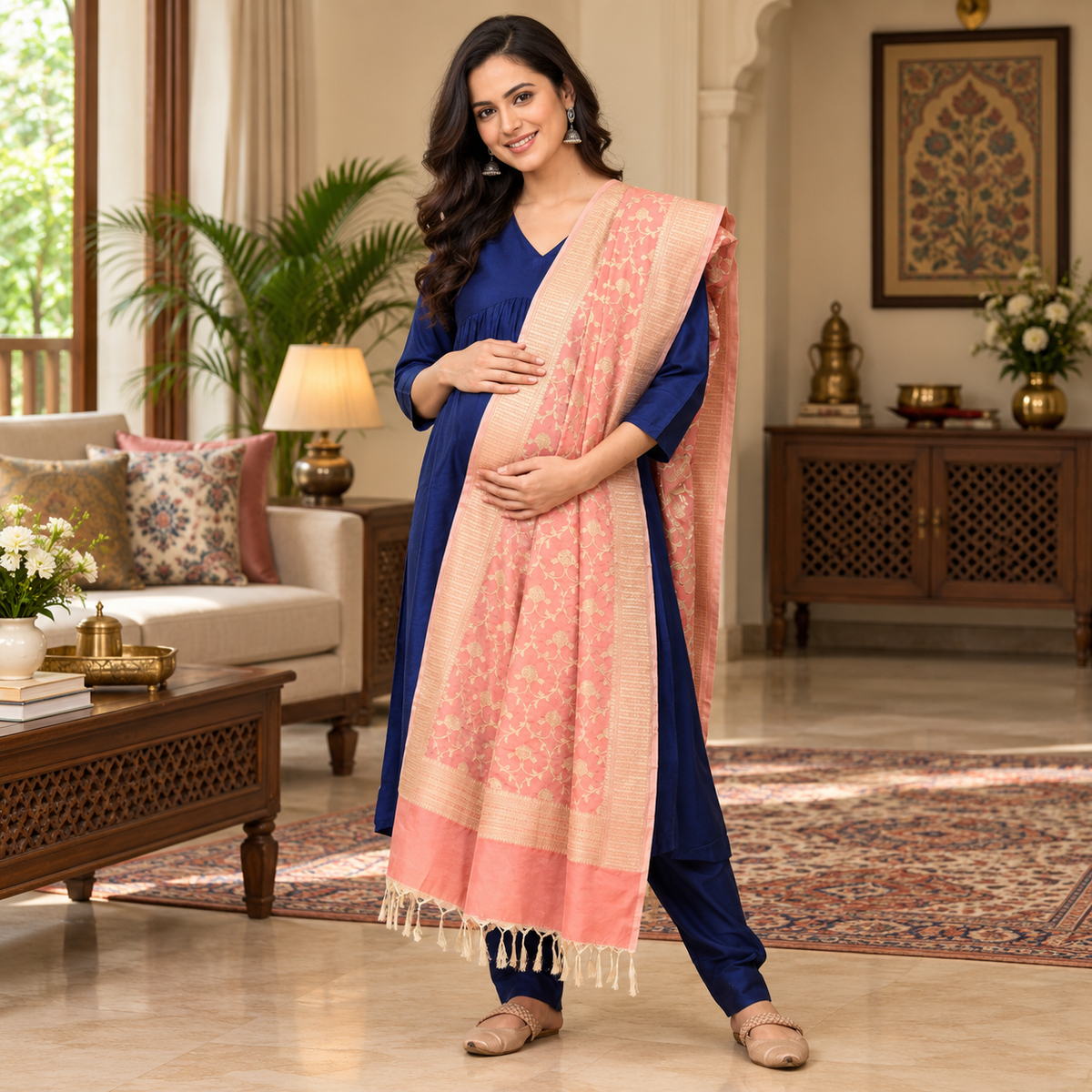 Diva Blue Maternity and Nursing Silk Kurta Set Blue