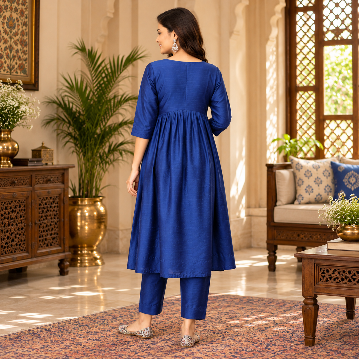 Diva Blue Maternity and Nursing Silk Kurta Set Blue