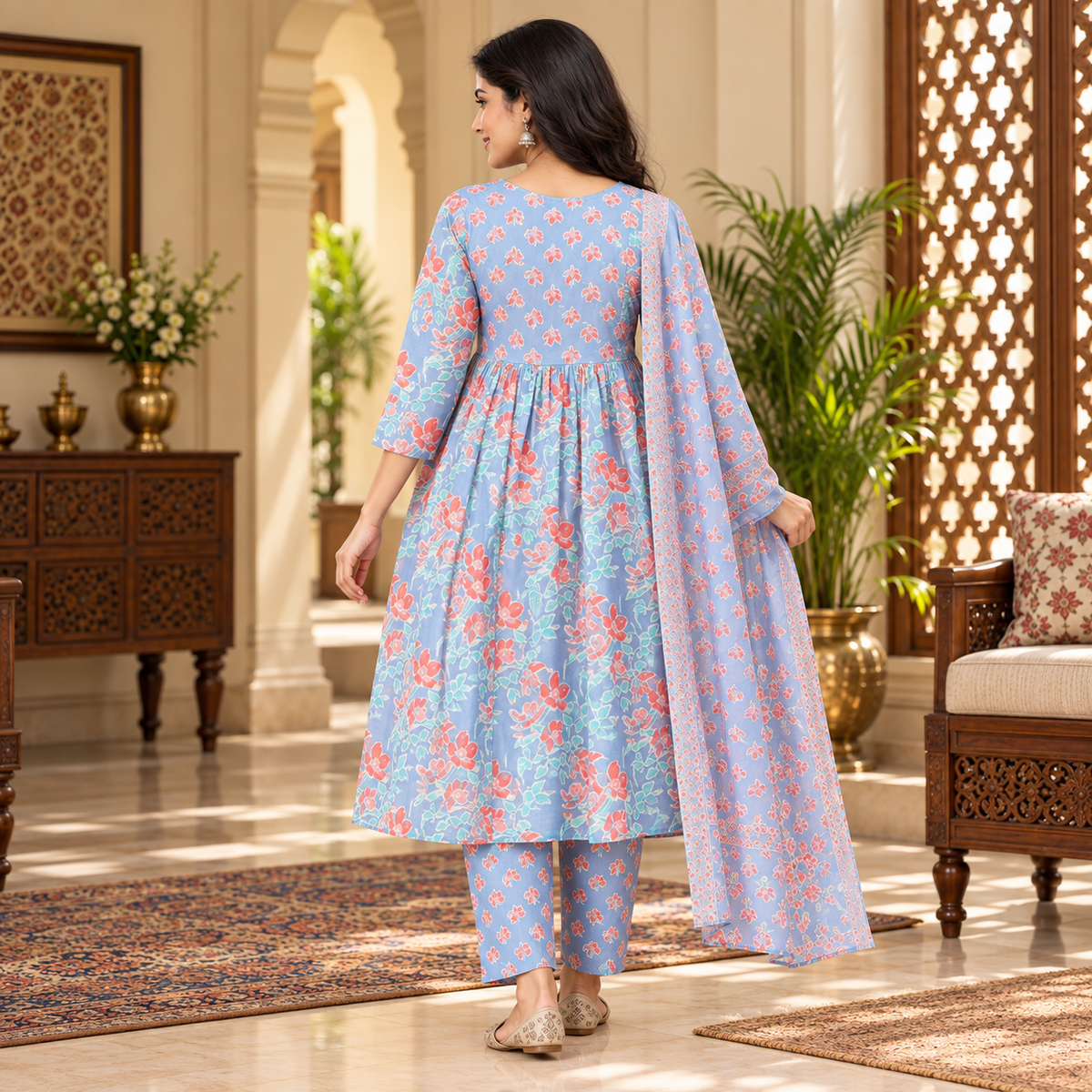 Saanjh Phool Maternity and Nursing Kurta Set Blue